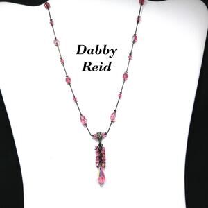 Dabby Reid Pink Swarovski Crystal Necklace, AB Beads, Dark Chain Vintage Jewelry